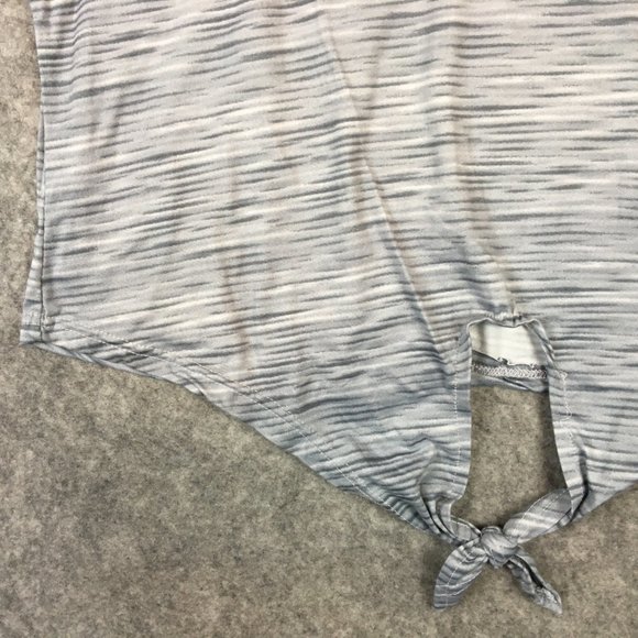 Butterflies & Rainbows Top 3X Boho Tie Front Short Sleeve V Neck Space Dye Gray - Picture 2 of 8